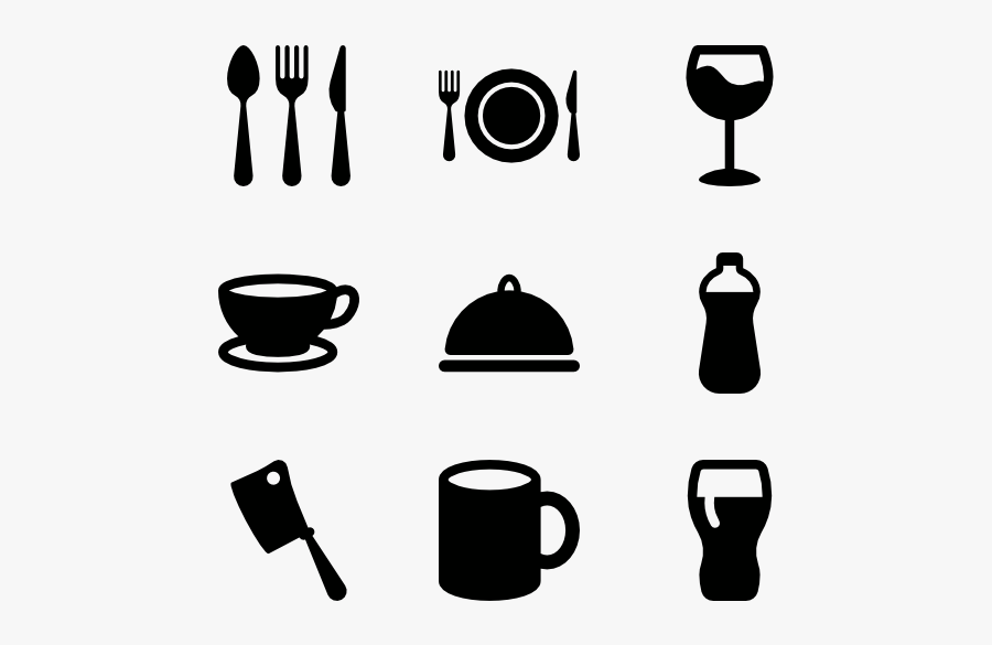 Cutlery Vector Black And White - Cutlery Icons, Transparent Clipart