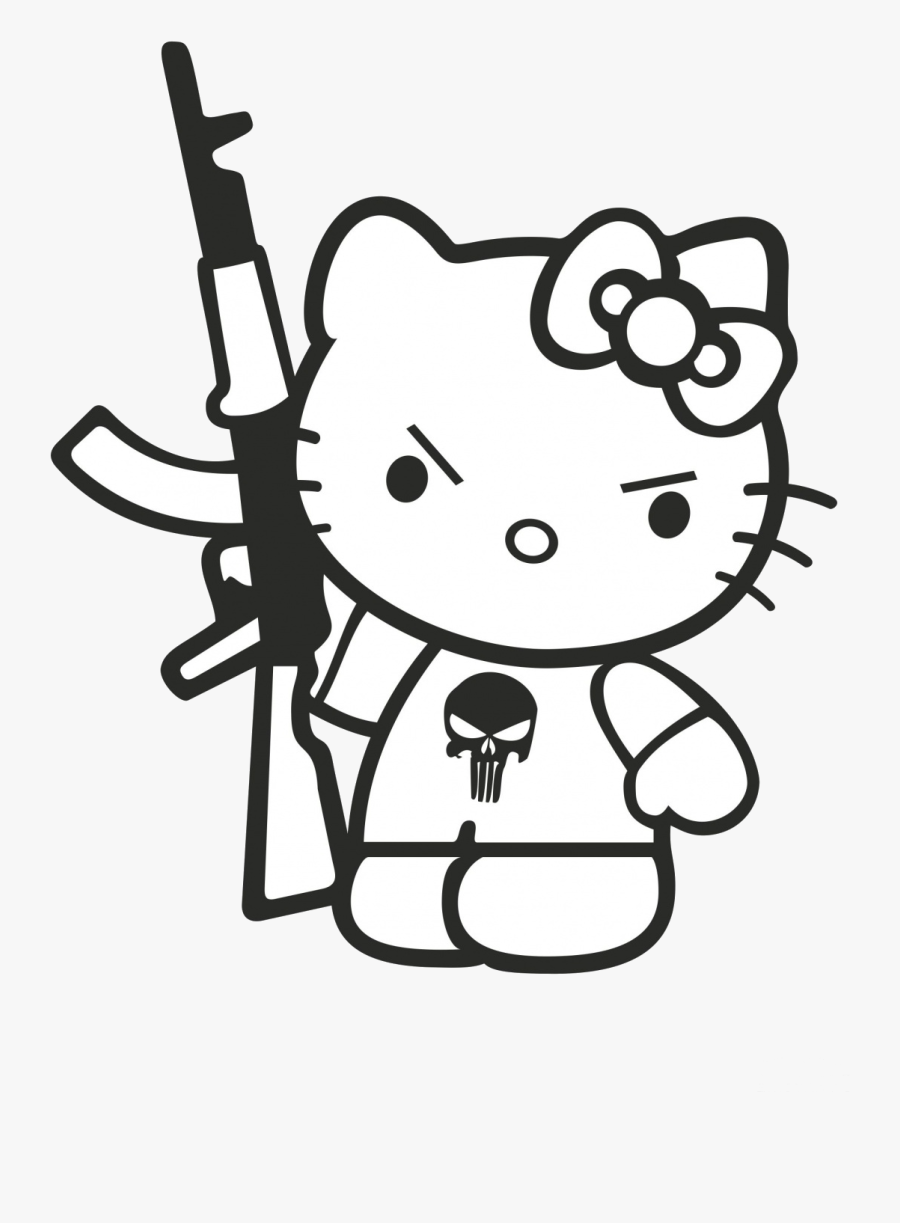 Clip Art Sticker Firearm Ak Transprent - Hello Kitty With Gun, Transparent Clipart