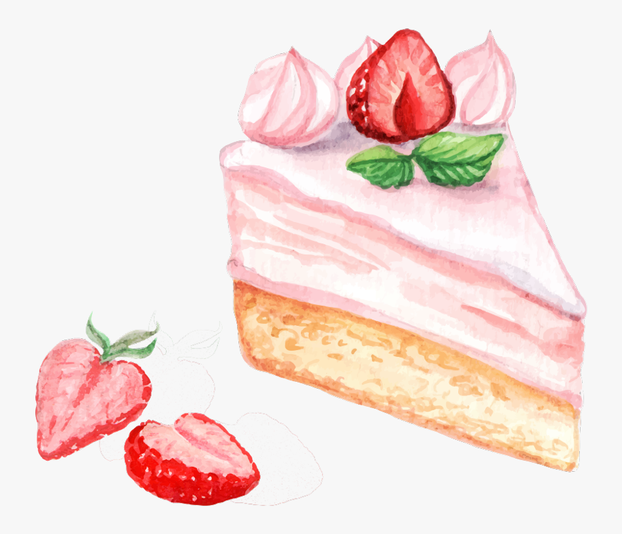 #cake #food #decert #strawberry #cheesecake #watercolors - Cartoon Slice Of Cake Png, Transparent Clipart