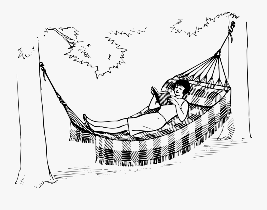 Line - Woman Reading In Hammock Line Art, Transparent Clipart