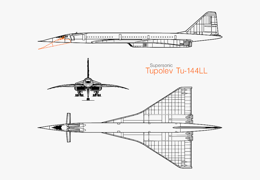 Supersonic Jet, Concorde, Jet Plane, Aircraft, Airplane - Tupolev Tu 144 Blueprint, Transparent Clipart