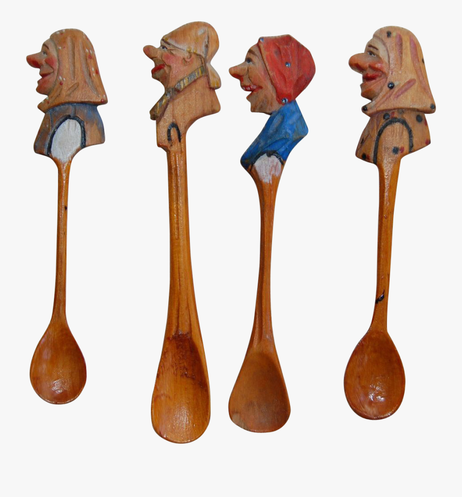 Anri Tiny Folk Carved Condiment Spoons Carved Spoons, - Spoon, Transparent Clipart