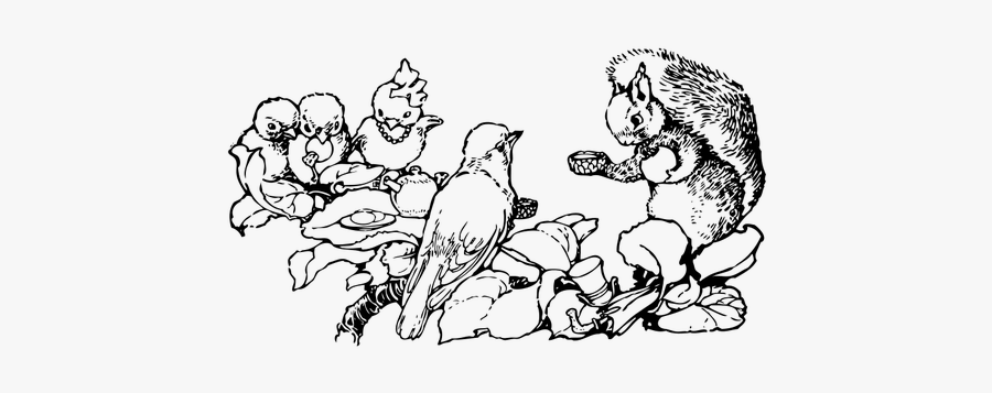 Squirrel And Bird Tea Vector - Squirrels And Birds Clipart, Transparent Clipart
