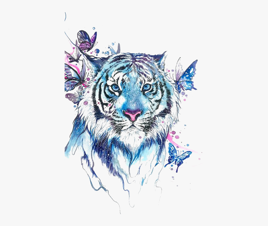 Tiger Butterfly Abziehtattoo Flash Drawing Free Transparent - White Tiger And Butterfly, Transparent Clipart