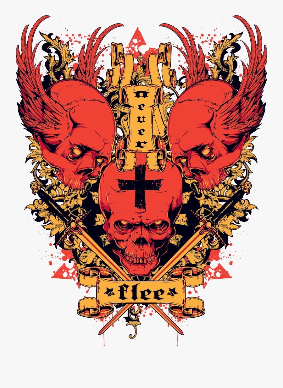 Body Prints Art Skull Flash Abziehtattoo Red Clipart - Tattoo, Transparent Clipart