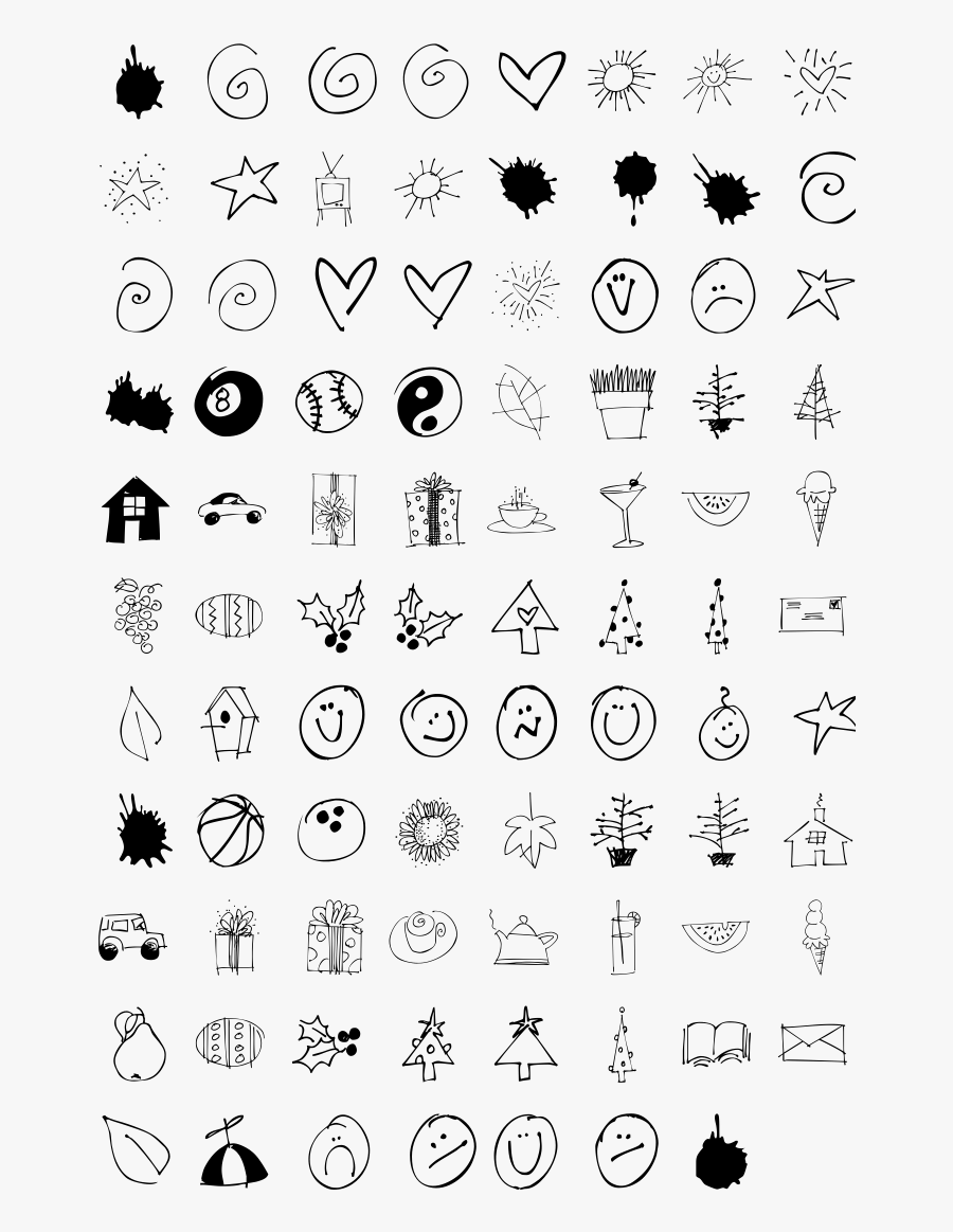 Dingbat Specimen Art Sketches - Easy Doodle Patterns, Transparent Clipart