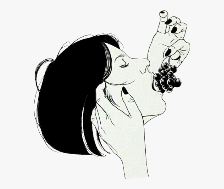 Girl Outline Fruit Blackandwhite - Illustration, Transparent Clipart