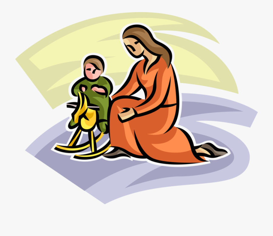 Vector Illustration Of Mother Plays With Child On Rocking - Illustration, Transparent Clipart