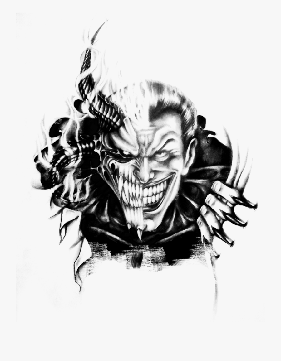 Clip Art Monochrome Tattoos - Joker Demon Tattoo, Transparent Clipart