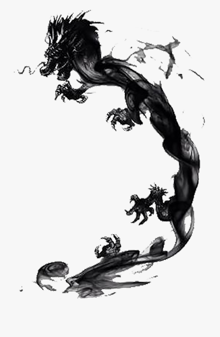 Drawing Chinese Black And White - Chinese Dragon Ink Drawing, Transparent Clipart