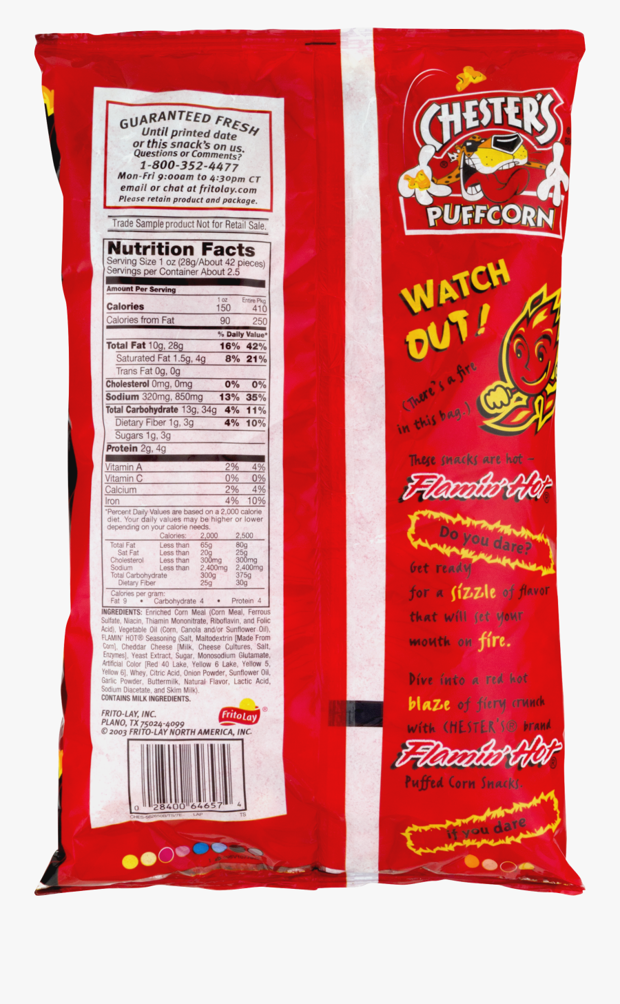 Hot Cheetos Puffcorn Calories - Chester's Flamin Hot Puffcorn Nutrition, Transparent Clipart