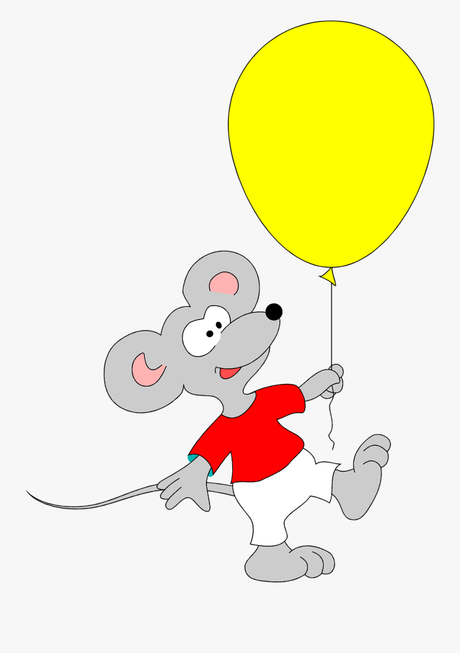Ilration Of A Mouse Eating Cheese On White Background - Mouse Holding A Balloon Cartoon, Transparent Clipart