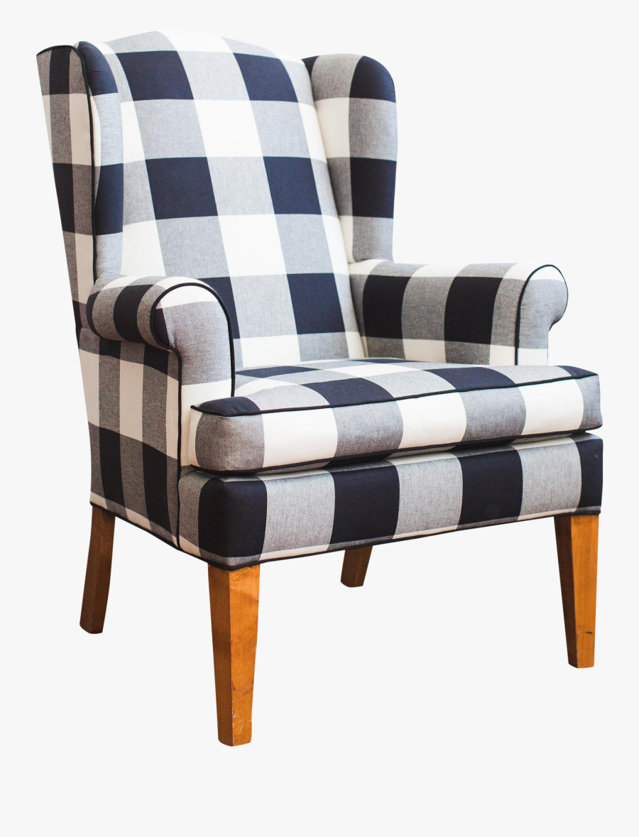 Armchair Drawing Wing Chair - Blue Buffalo Plaid Chair, Transparent Clipart