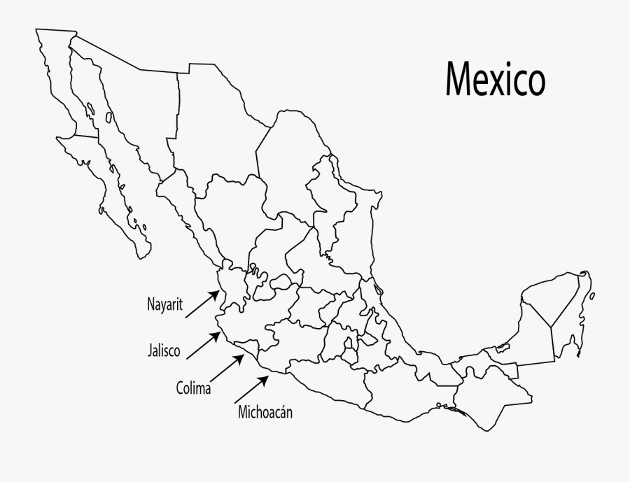 Mariachi Music Is Native To The Region Of Western States - Blank Map Of Mexico, Transparent Clipart