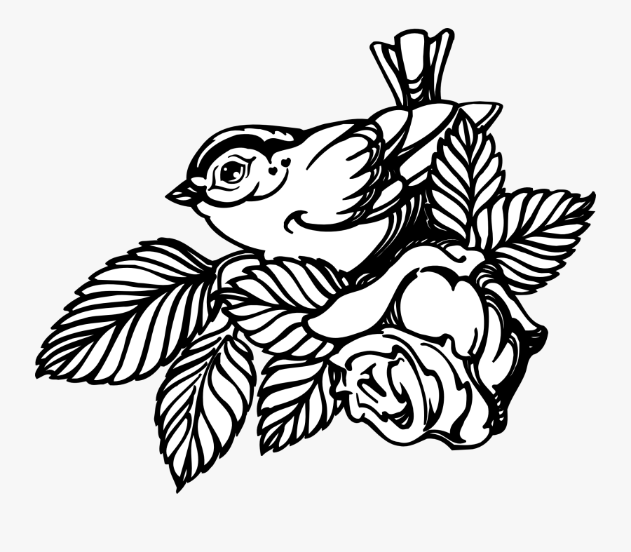 Drawings Of Birds And Roses Black And White, Transparent Clipart