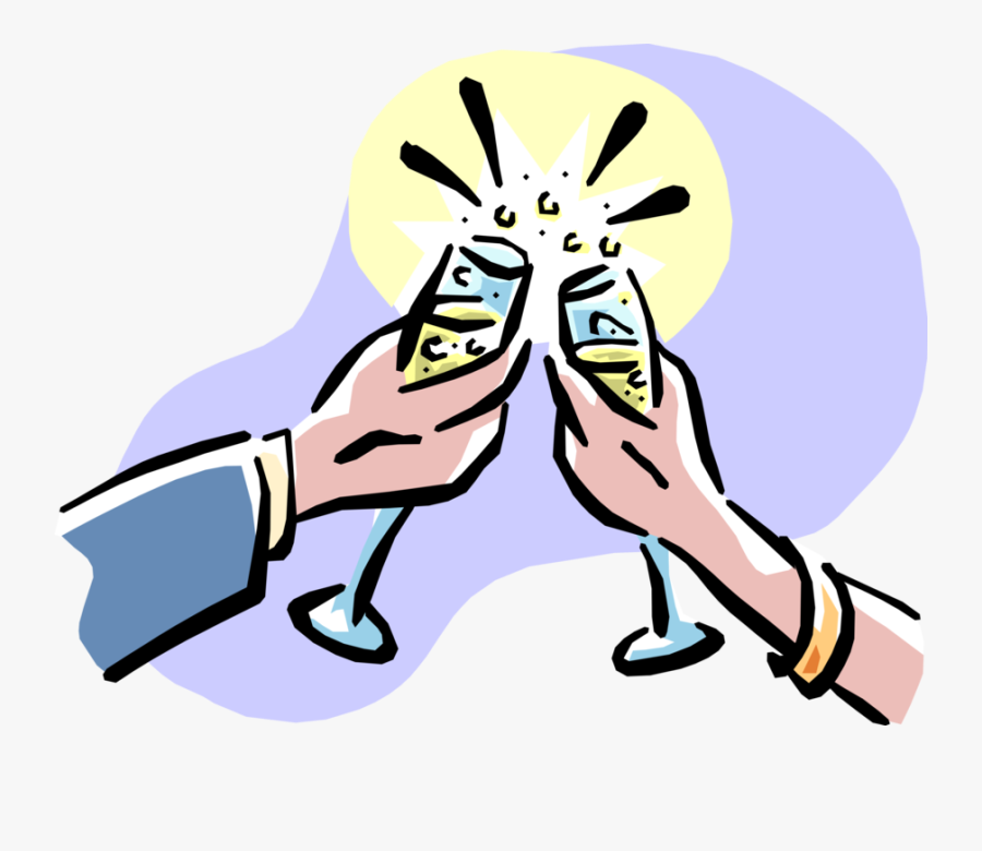 Vector Illustration Of Hands Join Glasses To Make Toast, Transparent Clipart