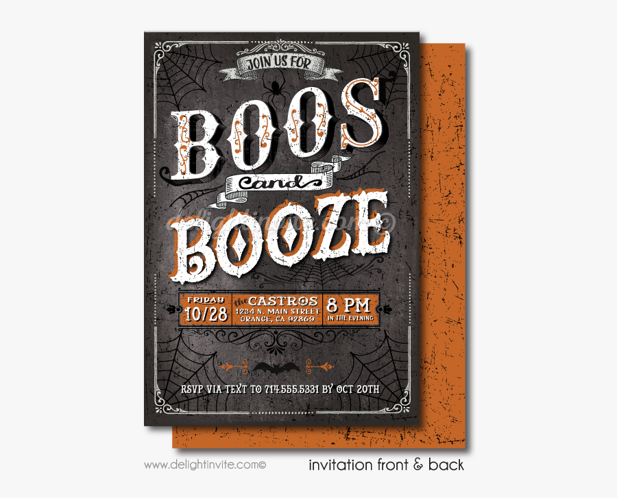 Clip Art Boos And Booze Cocktail - Halloween Party Invitation For Adults, Transparent Clipart