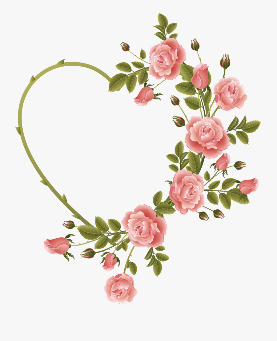 Rose Decorated Heart Frame - Flower Heart Frame Png, Transparent Clipart