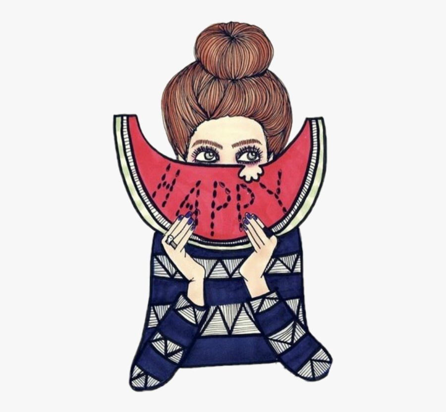 Happy Melancia🍉 Gilrls Coqui Freetoedit - Happy Cute Girl Drawing, Transparent Clipart