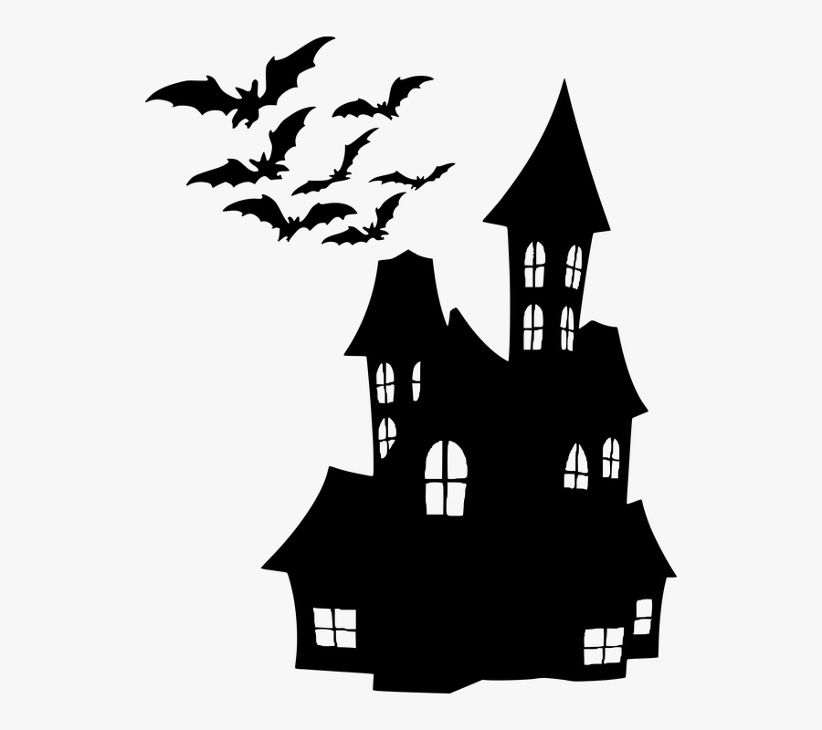 Silhouette, House, Halloween, Bats, Spooky, Scary - Clipart Haunted House Transparent Background, Transparent Clipart