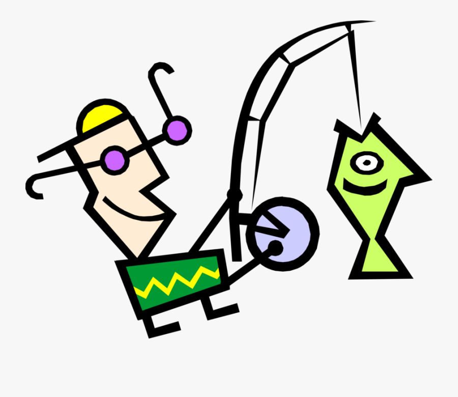 Vector Illustration Of Modern Art Kid Goes Fishing - Bo's 'n Mine, Transparent Clipart