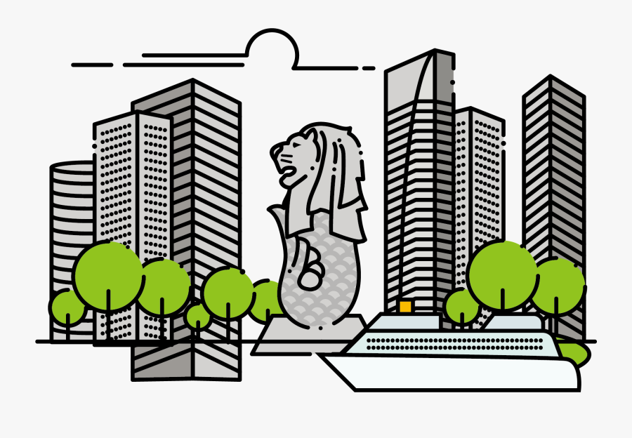 Merlion Singapore Lines Architecture Under The Clipart - Singapore Landmark Background Cartoon, Transparent Clipart