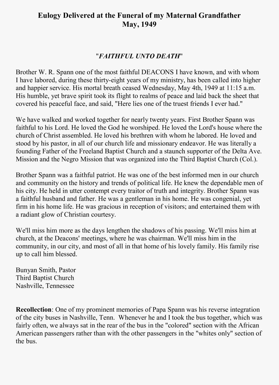 Clip Art Eulogy Template - Sending To Collections Letter, Transparent Clipart