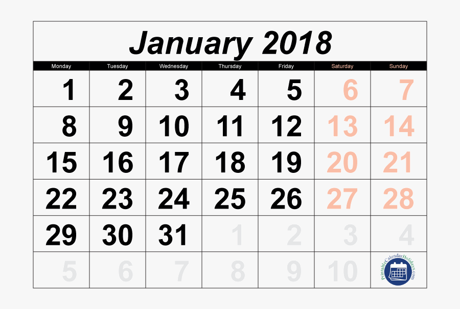 Calendar January Template Microsoft Excel - Png Transparent 2017 Aug Calendar, Transparent Clipart