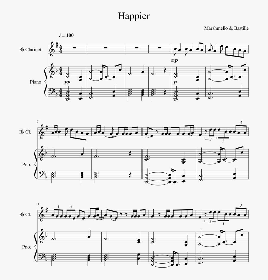 Happier Clarinet Sheet Music Marshmello , Png Download - Happier Marshmello Violin Sheet Music, Transparent Clipart