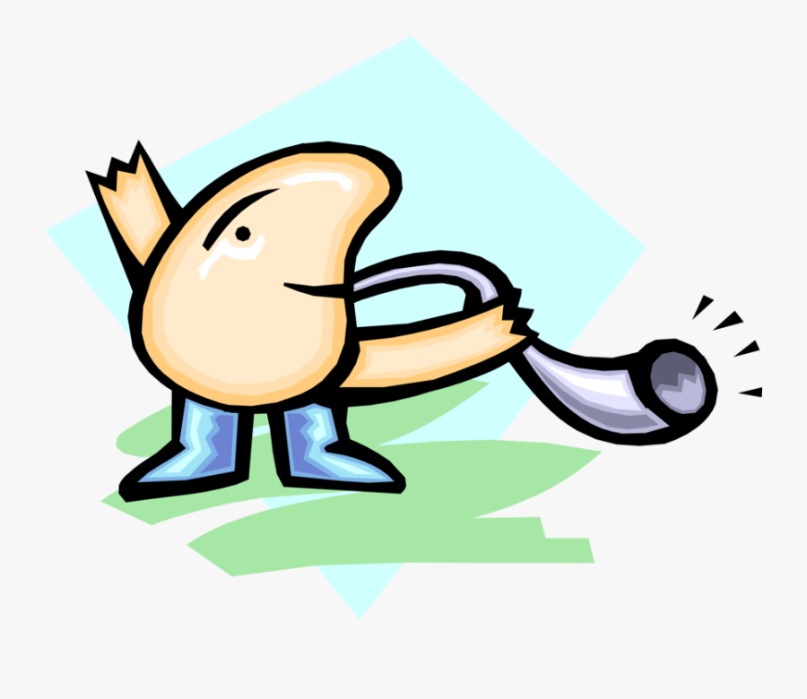 Vector Illustration Of Horn Blower Blows His Shofar - Cartoon, Transparent Clipart