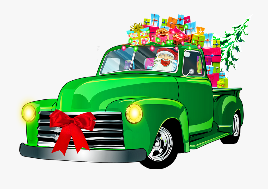 Christmas Retro Car, Santa Claus, Gifts, Christmas - Santa And Cars Clipart, Transparent Clipart
