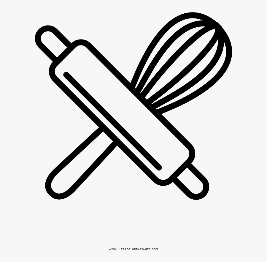 Baking Tools Coloring Page - Whisk And Rolling Pin Clipart, Transparent Clipart