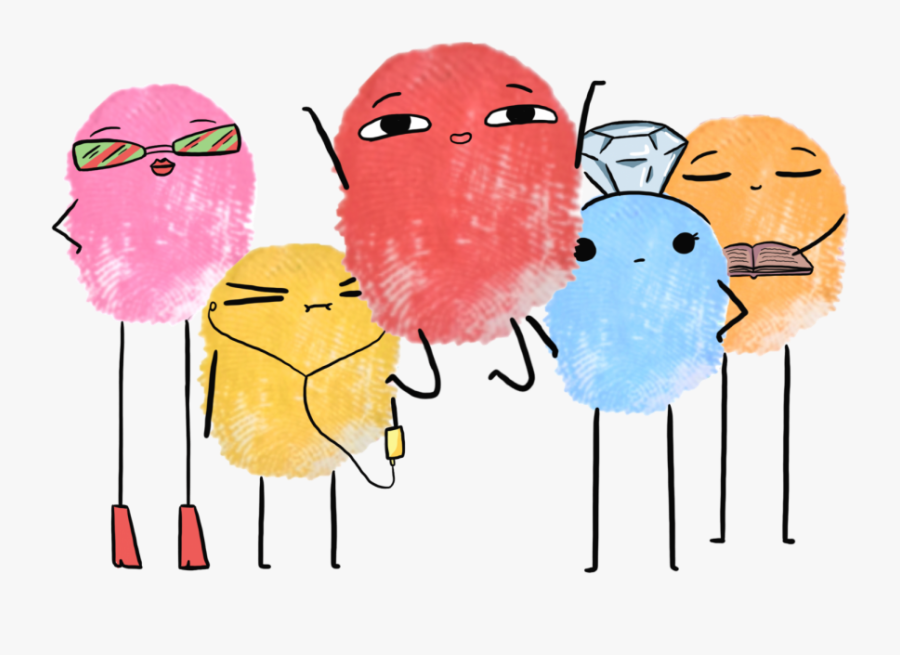 Comic Illustration Of The Five Finger Print Characters - Child Art, Transparent Clipart