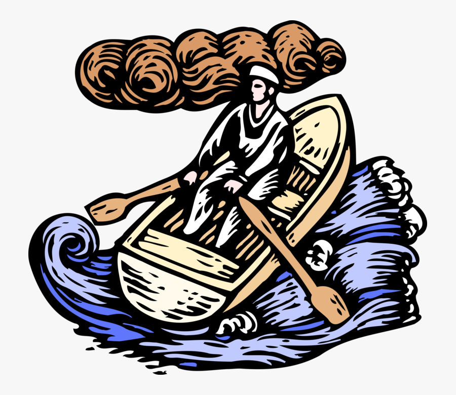 Vector Illustration Of Sailor Rowing With Oars In Rowboat, Transparent Clipart