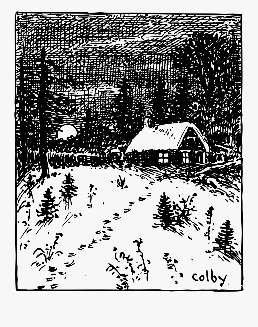 Snow Scene Clip Arts - Black And White Vector Of Snow Scene, Transparent Clipart