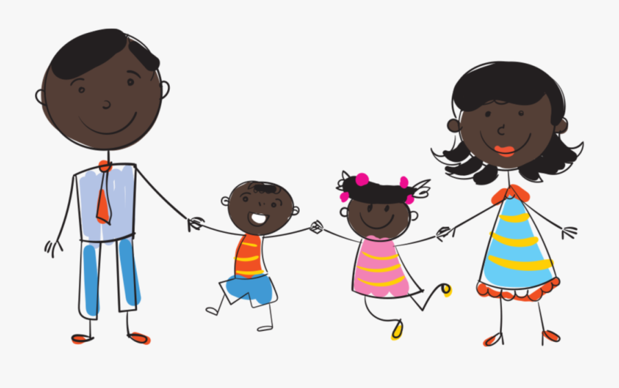 Cartoon Black Family Of 4, Transparent Clipart