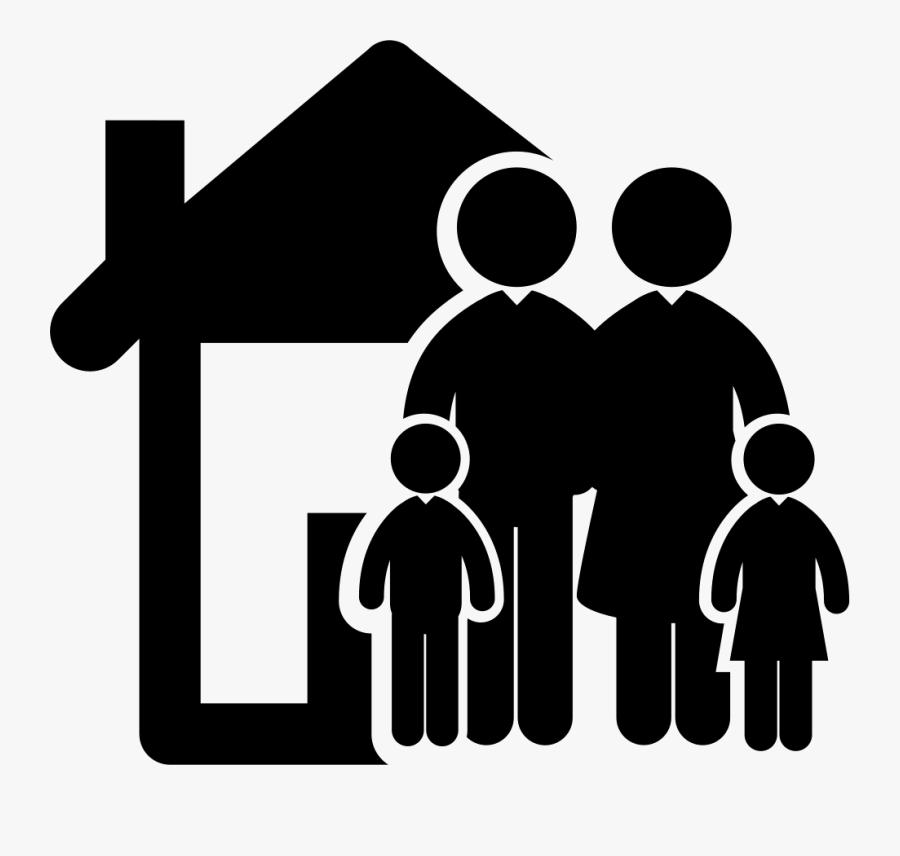 Family Of Four In Front Of Their Home - Family Icon Png, Transparent Clipart