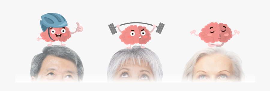 3 Older Adults Looking Up To Brain Characters, Transparent Clipart