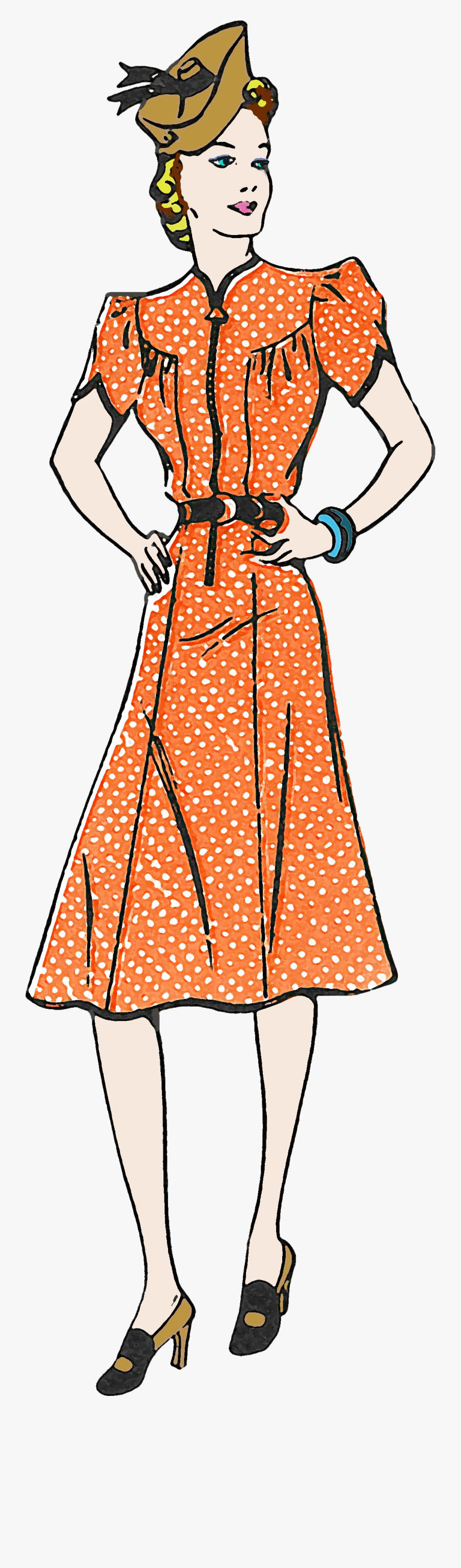 Transparent Vintage Woman Png - Day Dress, Transparent Clipart