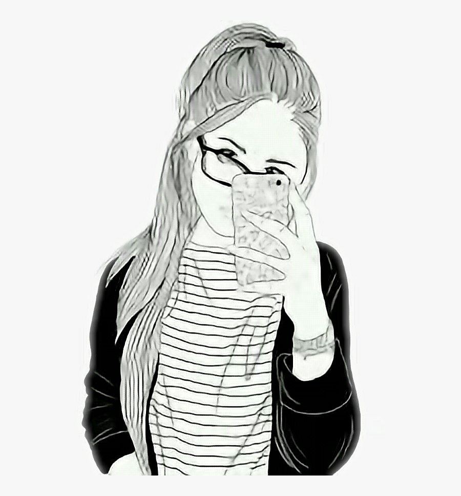 #tumblr #girl #selfie - Black And White Girl Images To Draw, Transparent Clipart