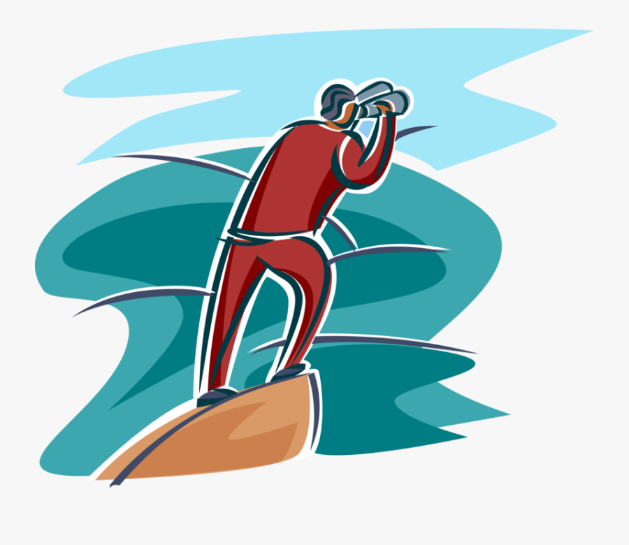 Vector Illustration Of Man With Binoculars, Field Glasses - Vector Illustration Looking Through Binoculars Clipart, Transparent Clipart