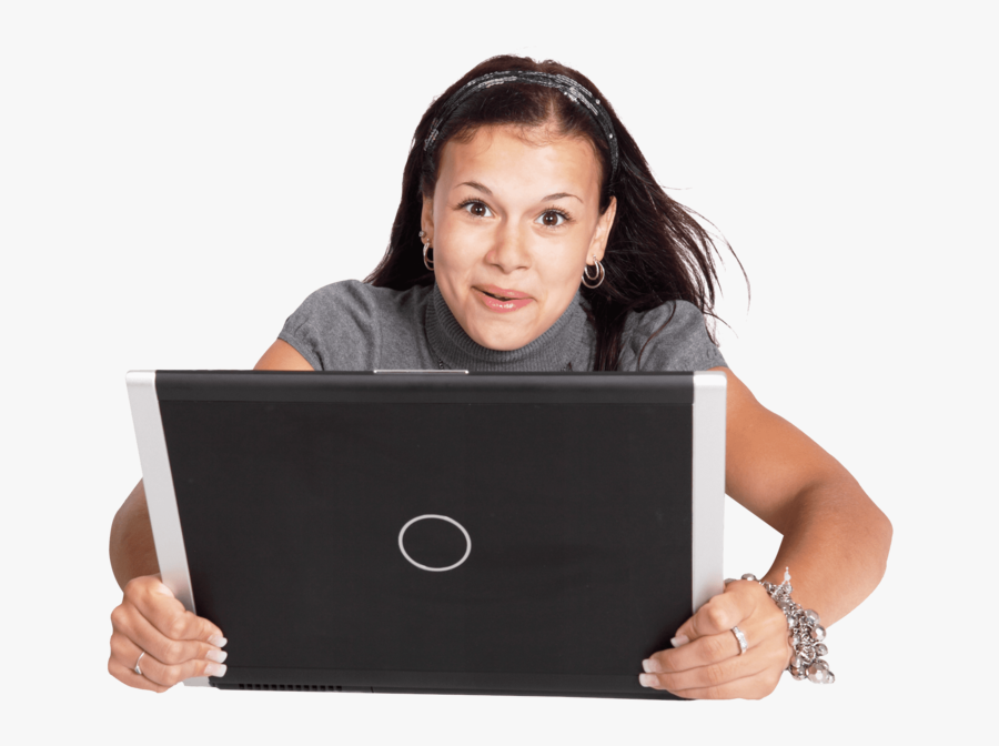 Excited Woman Using Laptop - Portable Network Graphics, Transparent Clipart