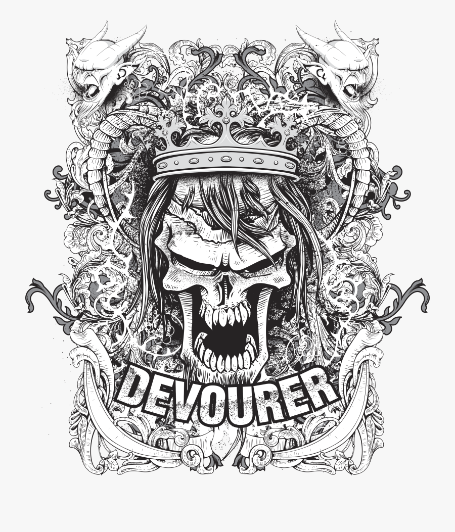 Grunge Vector T Shirt Design With Angry King - Cool In Black And White, Transparent Clipart