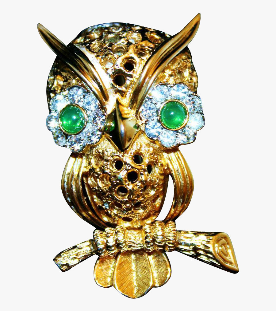 Vintage Jomaz Gold Plated Glass Jeweled Figural Owl - Screech Owl, Transparent Clipart
