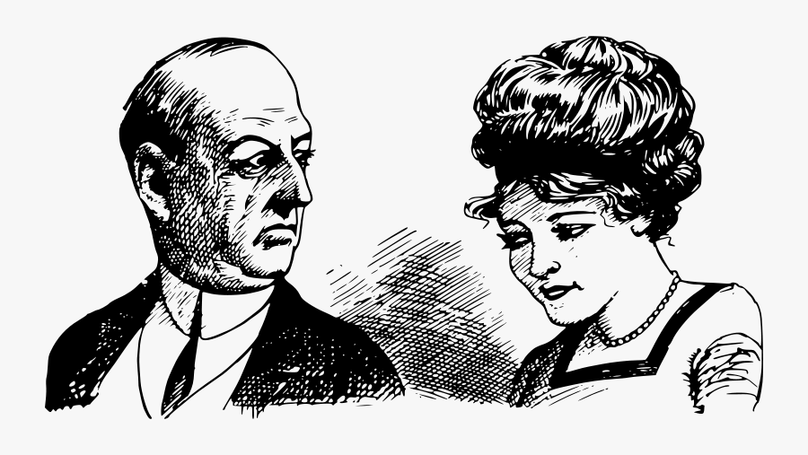 Balding Man And Cute Lady - Vintage Line Art Of People, Transparent Clipart