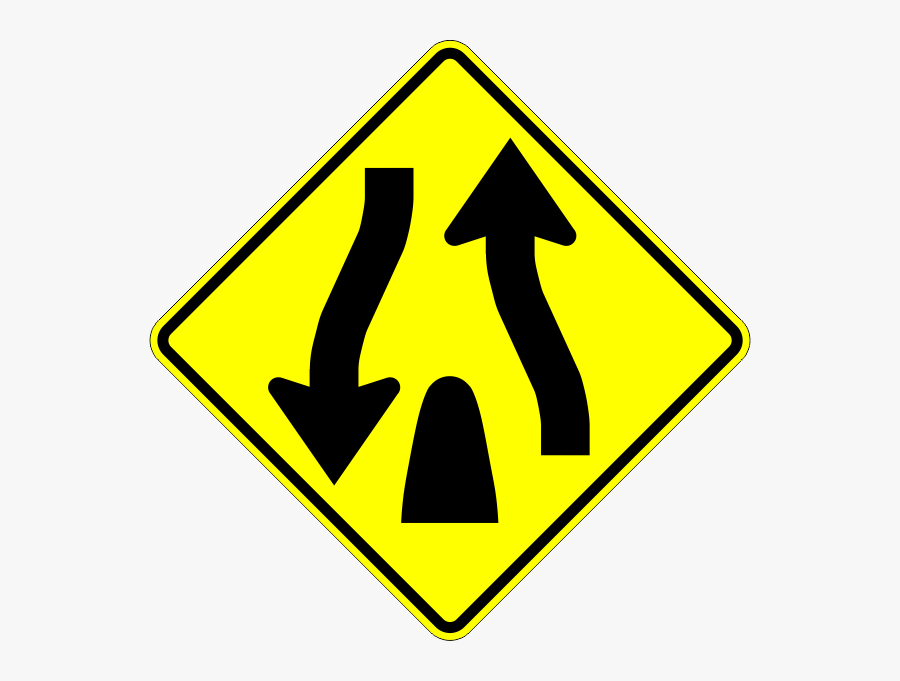 W6-2 Divided Highway Ends Symbol - Divided Highway Begins And Ends Sign, Transparent Clipart