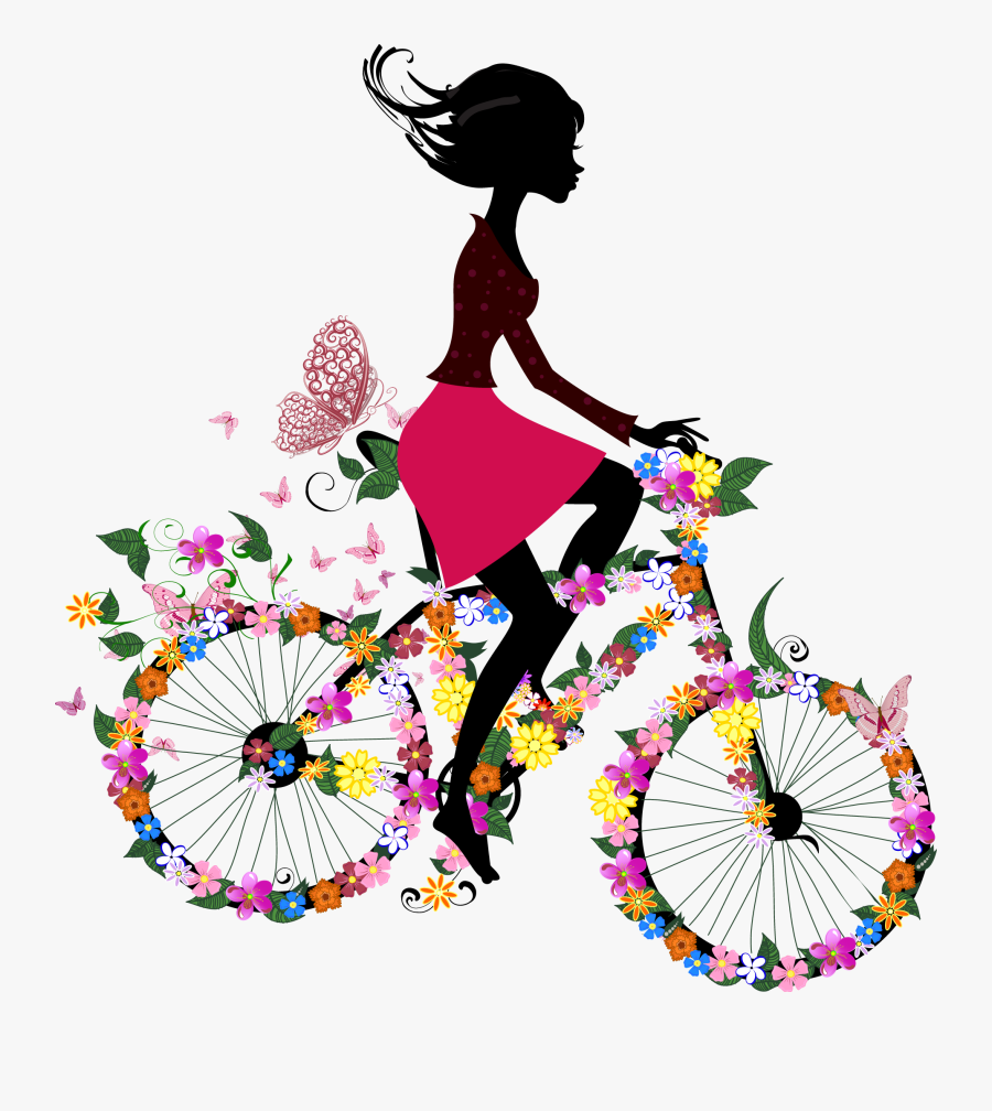 Bicycle Cycling Woman Wallpaper - Bike Girl On A Bike Silhouette, Transparent Clipart
