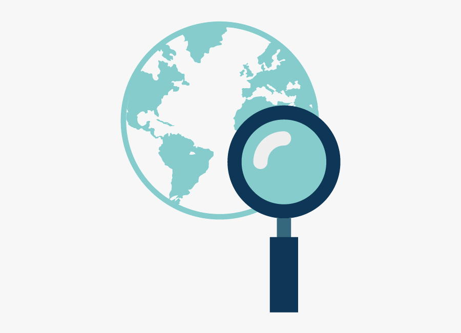 Globe And Magnifying Glass Icon For Worldwide Patent - World Map, Transparent Clipart