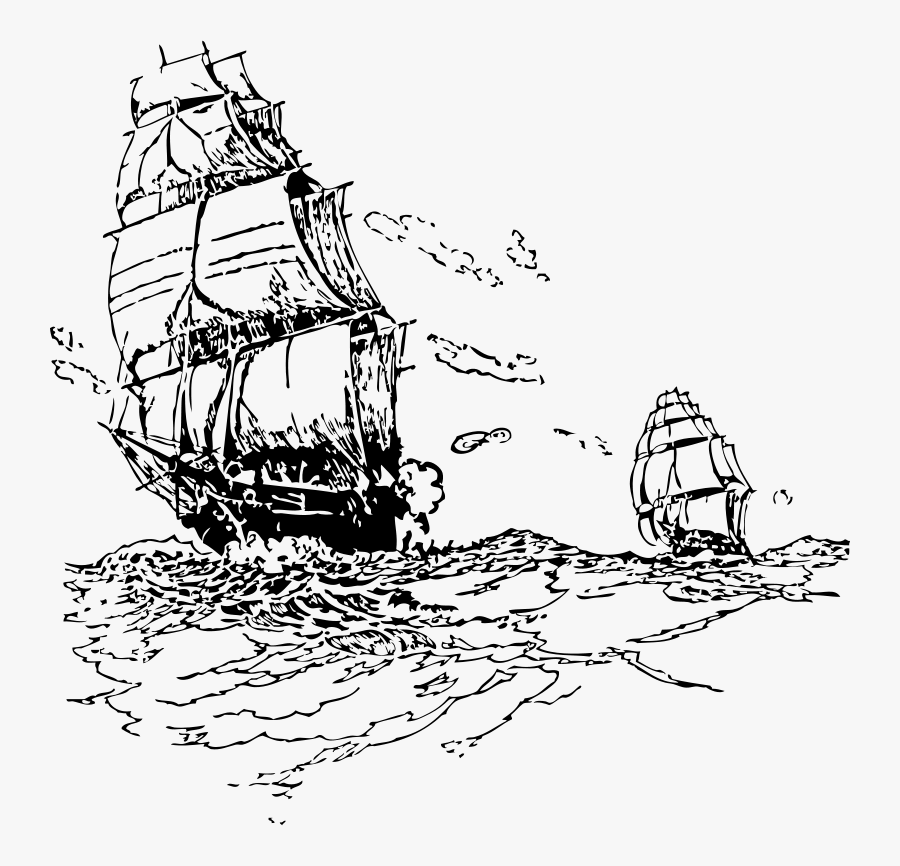 Chasing A Slaver - Sailor Boat Vector Black White, Transparent Clipart