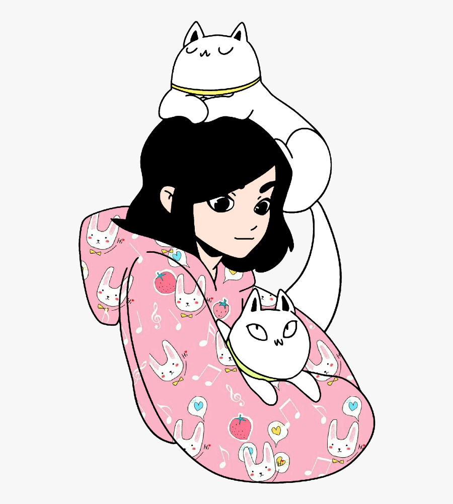 Girl With Cat Drawing, Transparent Clipart